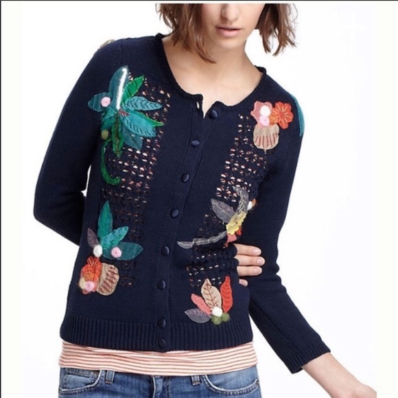 Floral Embroidered Navy Sweater - Picture 1 of 8